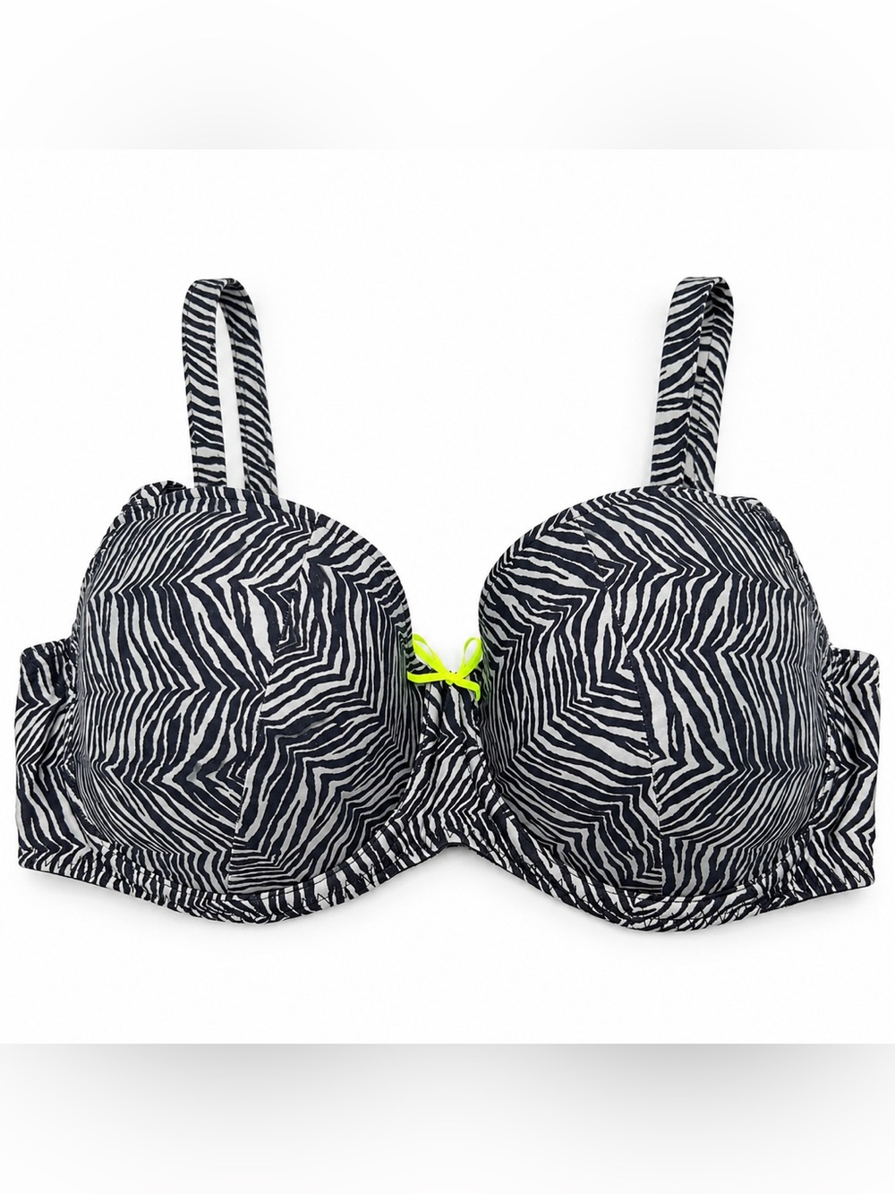 PrimaDonna Bra Women size 34D gray Zebra Print Padded Underwire Neon Bow Luxury